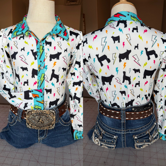 ( Moq 5 ) Preorder Baby Girls Long Sleeves Cow Buttons Western Shirt Tops