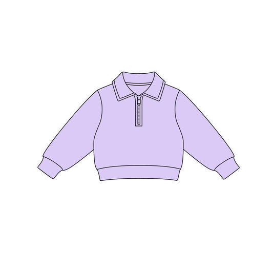 ( Moq 5 ) Preorder Baby Girls Lavender Long Sleeves Zipper Yoga Pullover Shirt