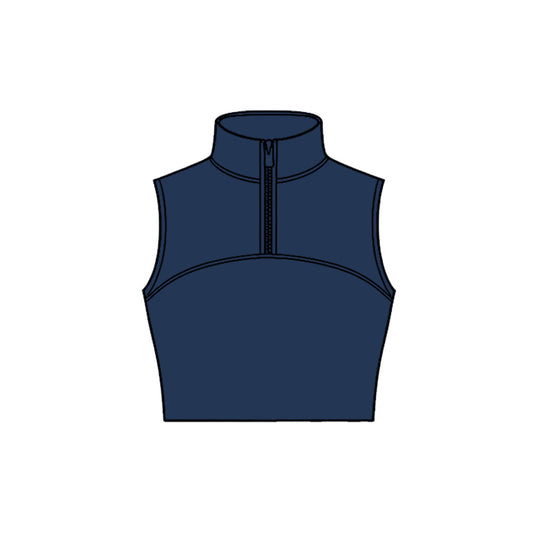 ( Moq 5 ) Preorder Baby Girls Kids Sleeveless Zipper Yoga Navy Tank Tops