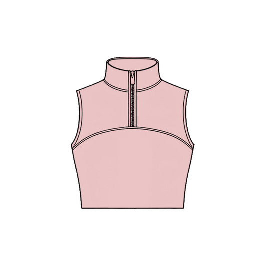 ( Moq 5 ) Preorder Baby Girls Kids Pink Sleeveless Zipper Yoga Tank Tops