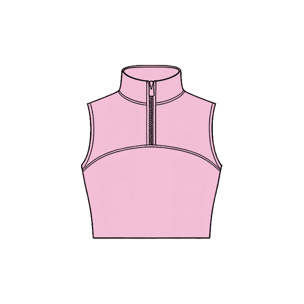 ( Moq 5 ) Preorder Baby Kids Girls Pink Sleeveless Zipper Yoga Tank Tops