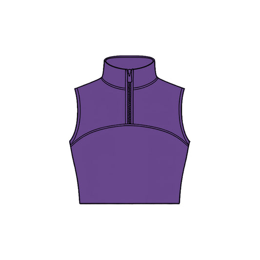 ( Moq 5 ) Preorder Baby Girls Kids Sleeveless Zipper Yoga Purple Tank Tops