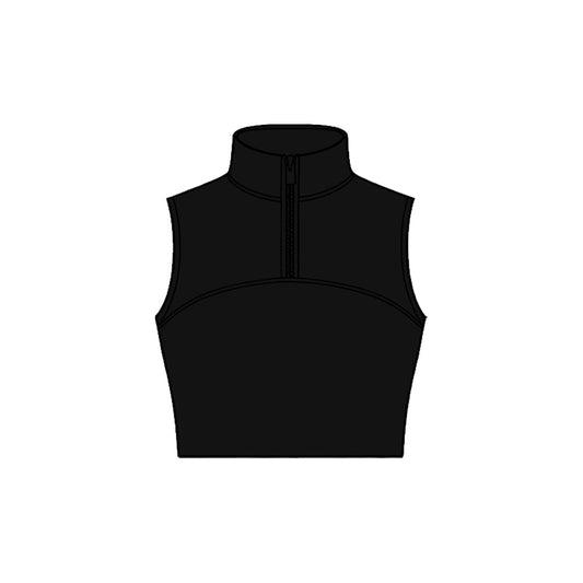 ( Moq 5 ) Preorder Baby Girls Black Sleeveless Zipper Yoga Tank Tops