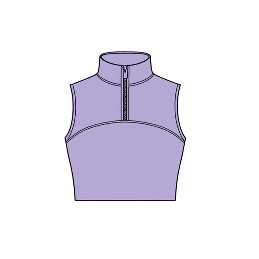 ( Moq 5 ) Preorder Baby Girls Kids Purple Sleeveless Zipper Yoga Tank Tops