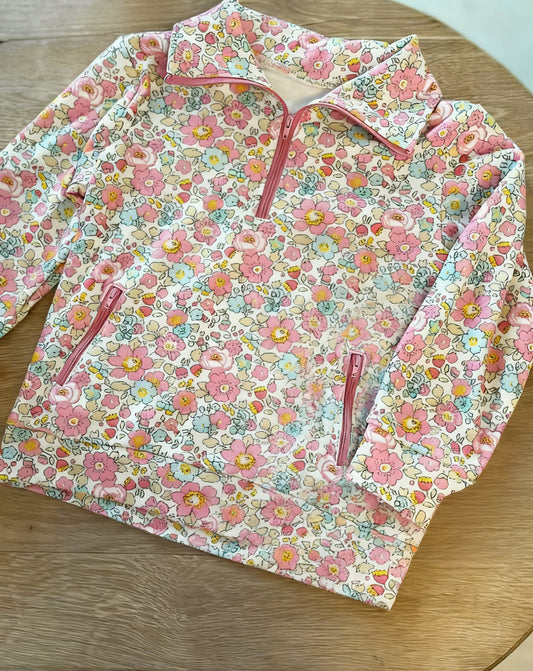 ( Moq 5 ) Preorder Baby Girls Flower Long Sleeves Zipper Pockets Pullover Shirt