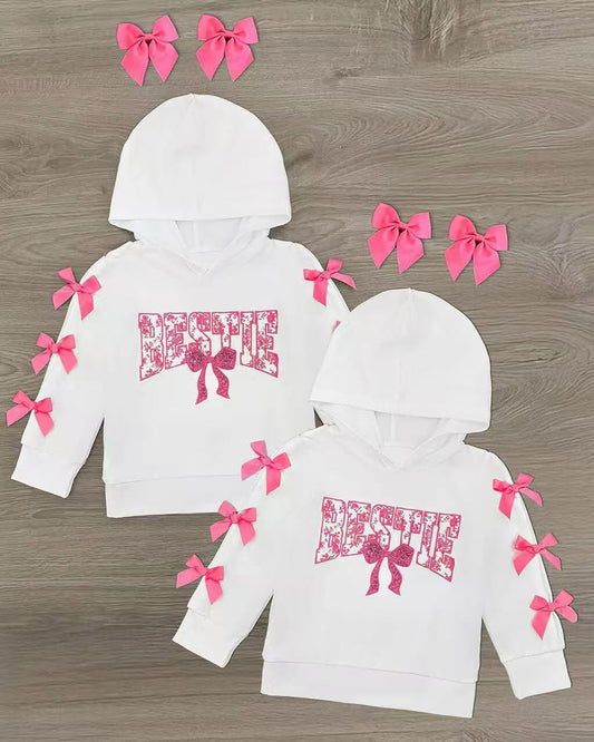 ( Moq 5 ) Preorder Baby Girls Bows Long Sleeves Bestie Hoodie Pullover Shirt