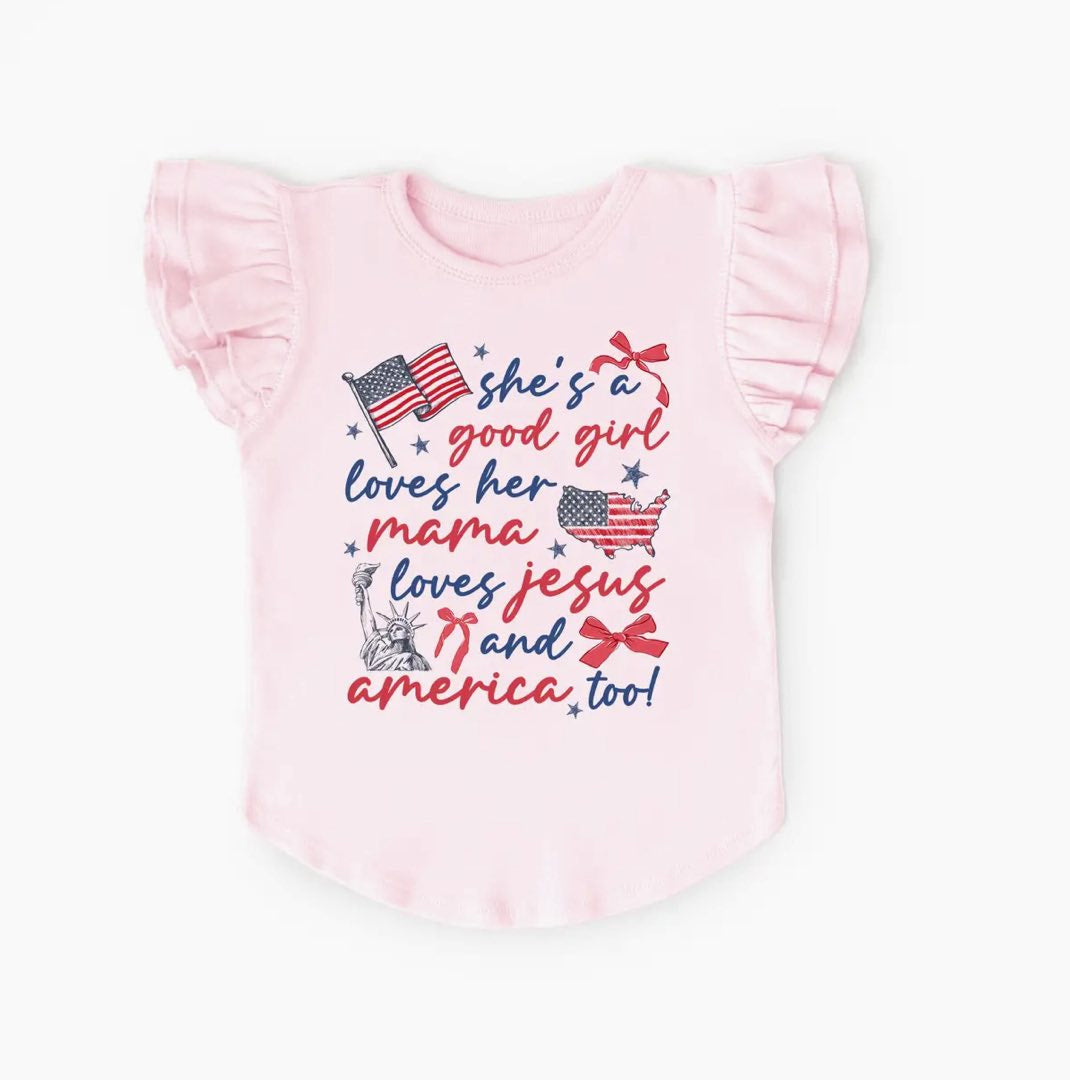 ( Moq 5 ) Preorder Baby Girls Short Sleeves Flags Bows 4th of July Shirt