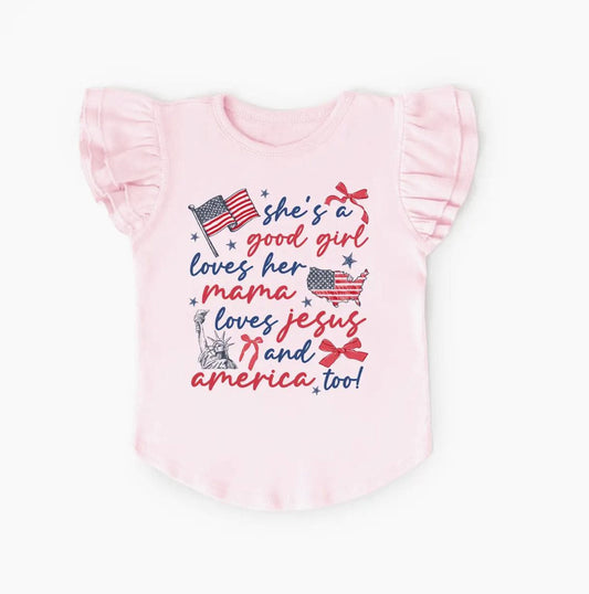 ( Moq 5 ) Preorder Baby Girls Short Sleeves Flags Bows 4th of July Shirt