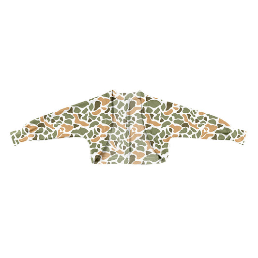 ( Moq 5 ) Preorder Baby Girls Long Sleeves Orange Green Camo Southern Cardigan Shirt Tops