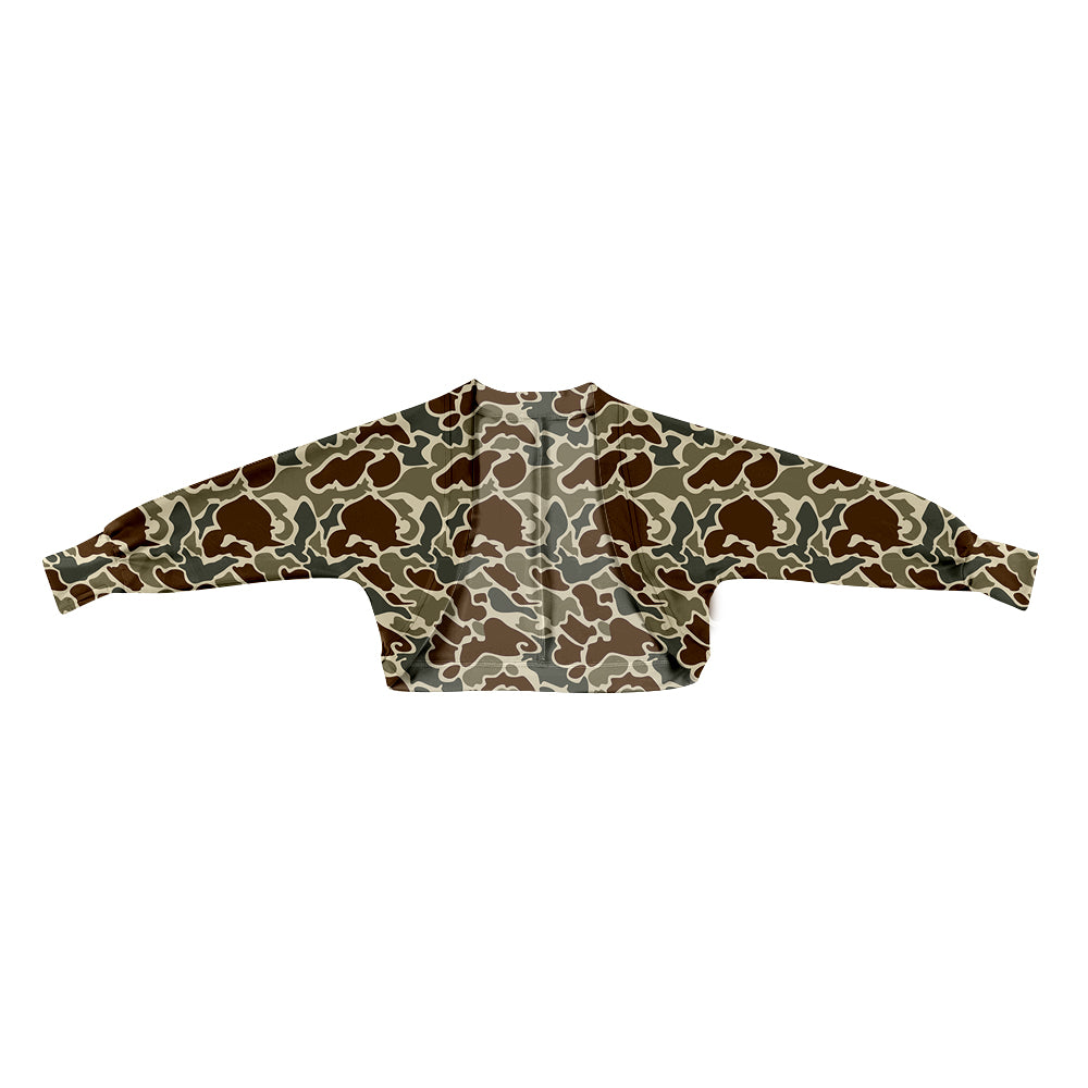 ( Moq 5 ) Preorder Baby Girls Long Sleeves Dark Green Camo Southern Cardigan Shirt Tops