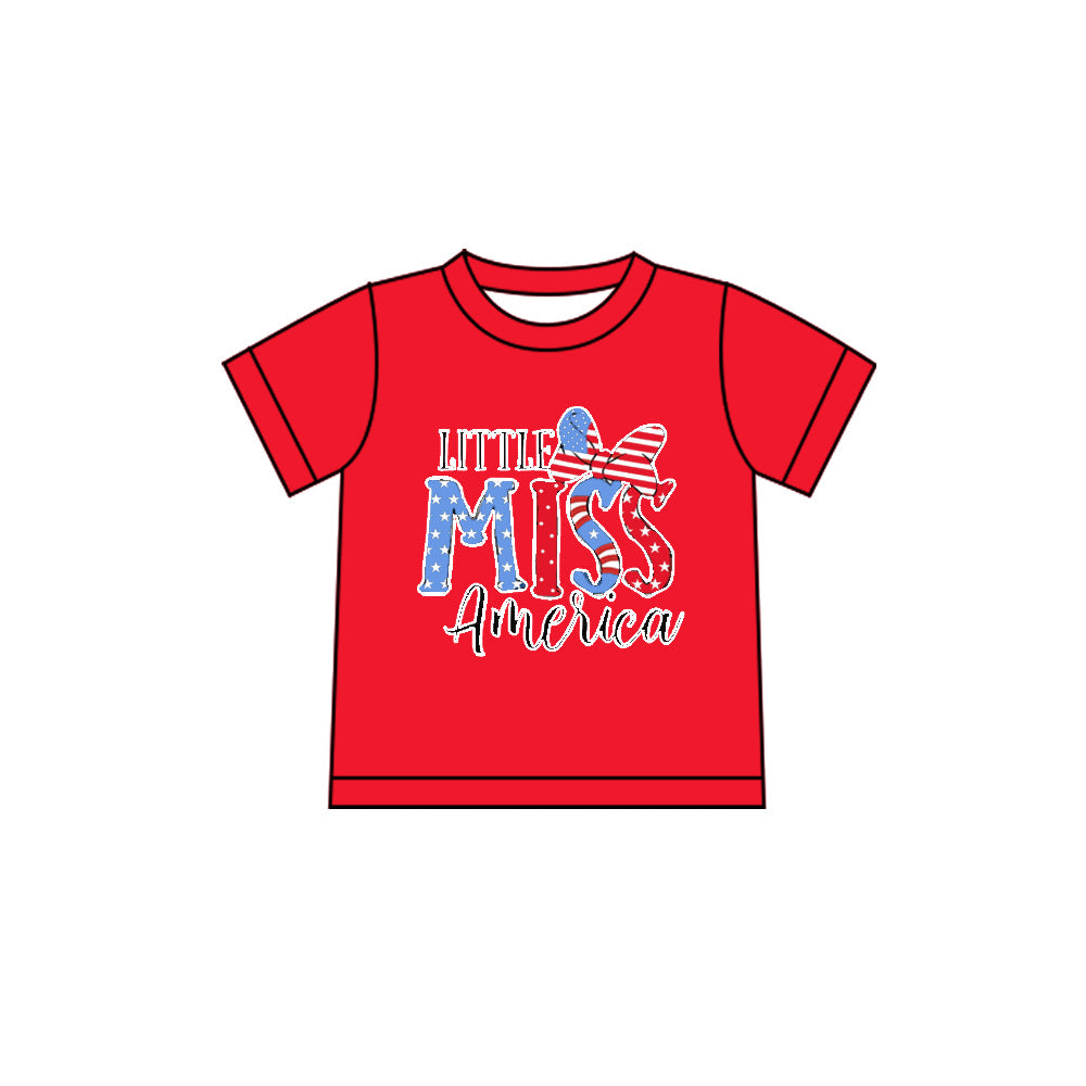 ( Moq 5 ) Preorder Baby Girls Red Short Sleeves Bows 4th of July Tee Shirt Tops