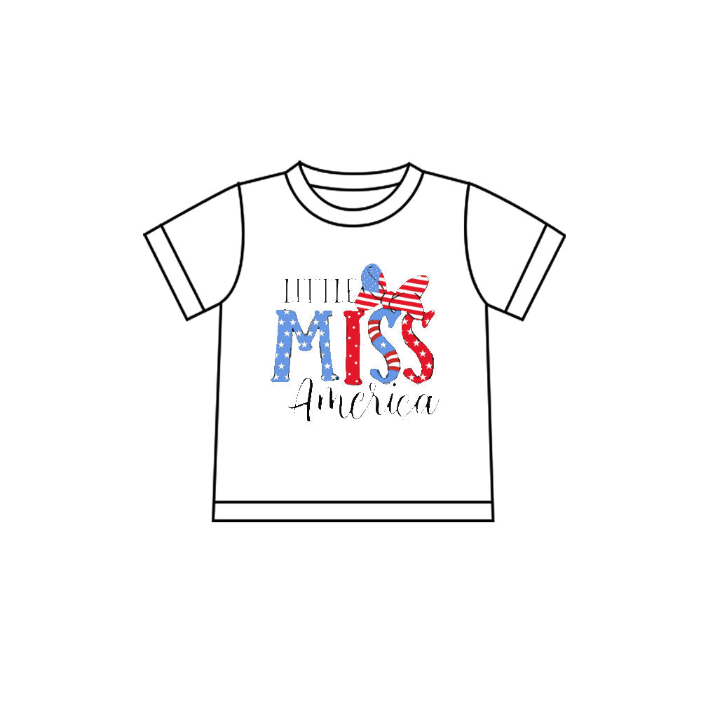 ( Moq 5 ) Preorder Baby Girls White Short Sleeves Bows 4th of July Tee Shirt Tops