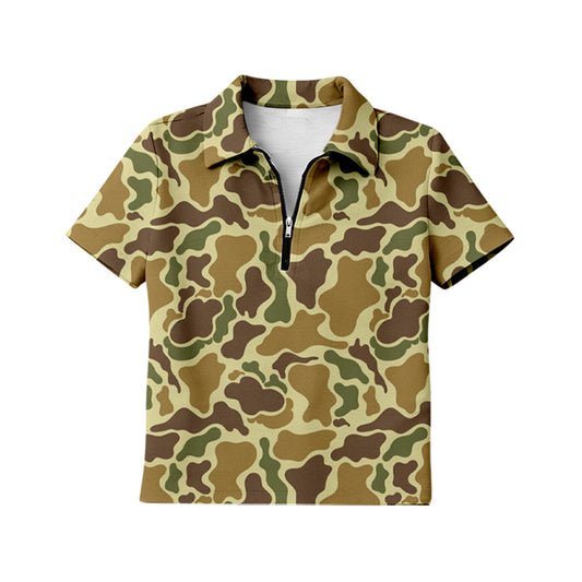 ( Moq 5 ) Preorder Adult Women Short Sleeves Southern Camo Zipper Pullover Shirt Tops