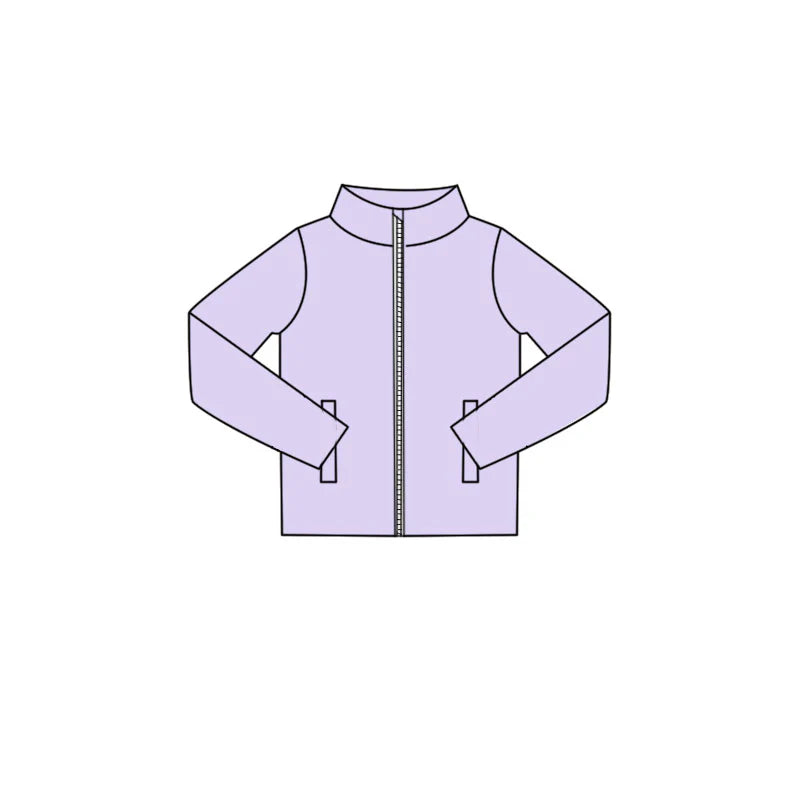 ( Moq 5 ) Preorder Baby Girls Kids Long Sleeves Pockets Zipper Lavender Yoga Coat Tops