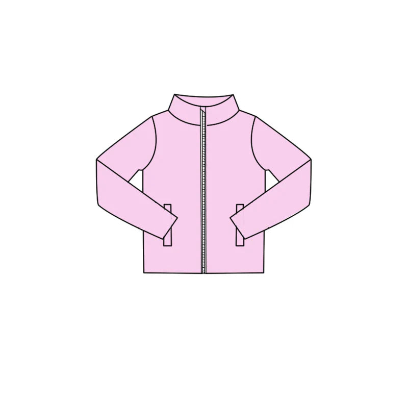 ( Moq 5 ) Preorder Baby Girls Kids Long Sleeves Pockets Zipper Pink Yoga Coat Tops