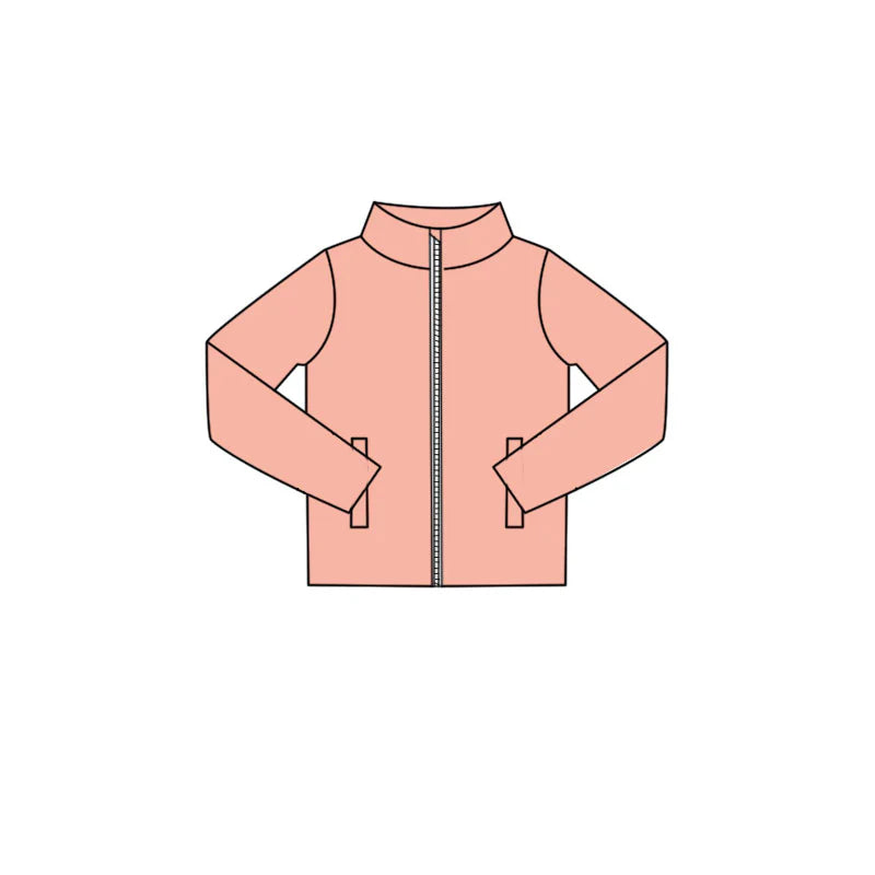 ( Moq 5 ) Preorder Baby Girls Kids Long Sleeves Pockets Zipper Peach Yoga Coat Tops
