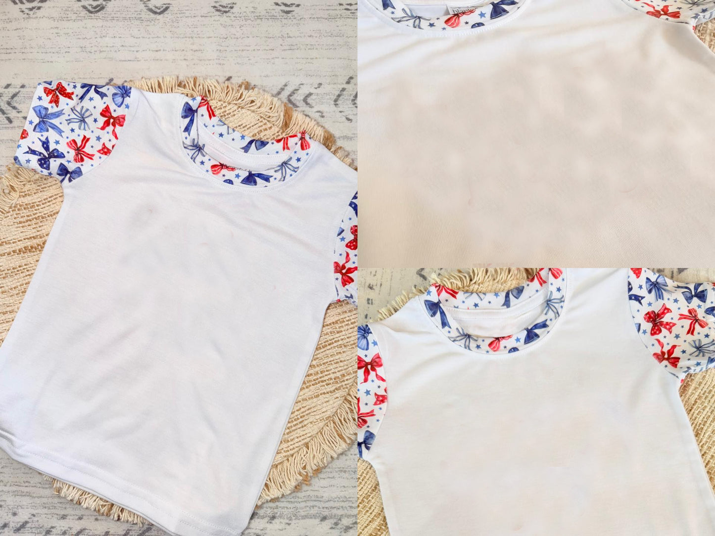 ( Moq 5 ) Preorder Baby Girls Kids Bows Stars Short Sleeves 4th of July Shirt Tops