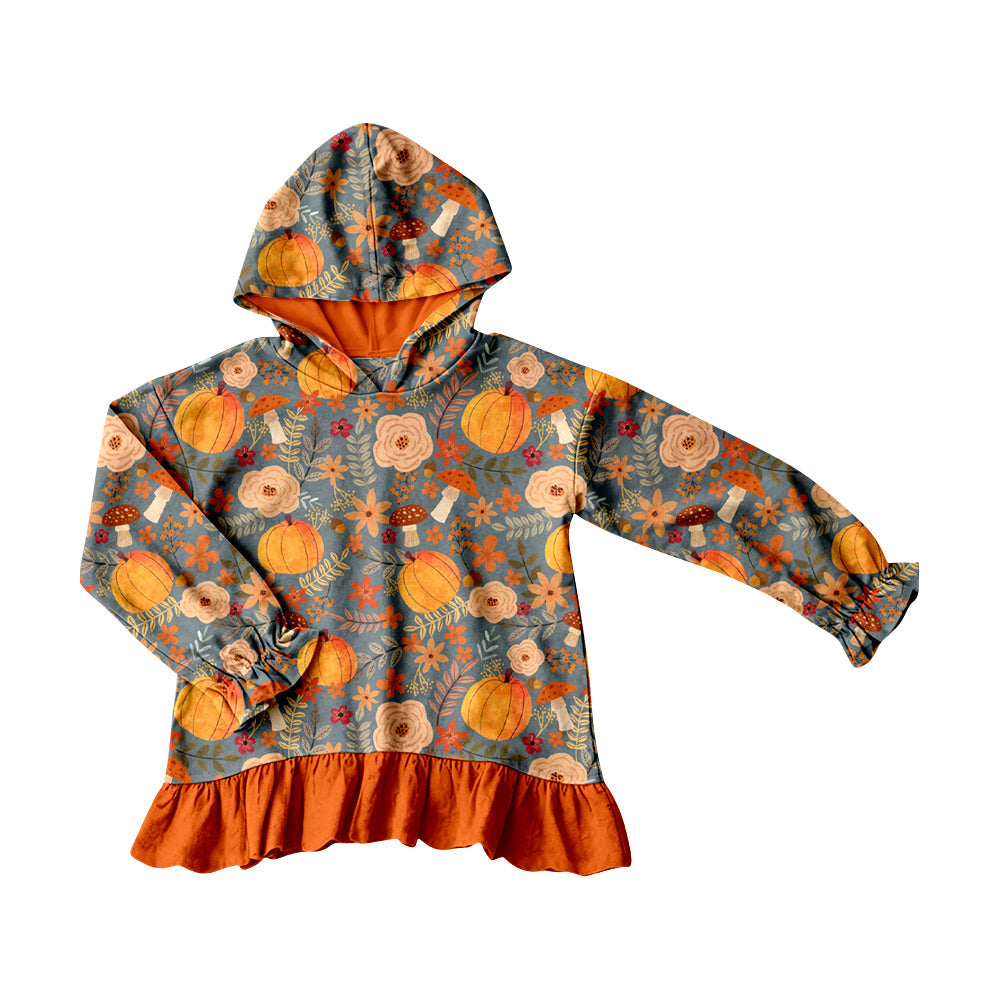( Moq 5 ) Preorder Baby Girls Kids Pumpkins Flower Orange Ruffle Hoodie Shirt Fall Tops Clothes
