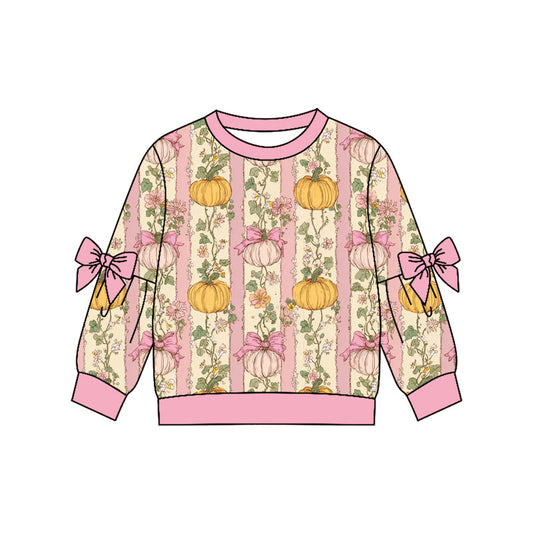 ( Moq 5 ) Preorder Baby Girls Kids Long Sleeves Pink Bows Pumpkins Shirt Fall Tops Clothes