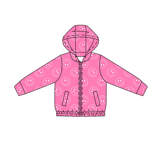 ( Moq 5 ) Preorder Baby Girls Kids Long Sleeves Smile Pockets Zipper Hoodie Yoga Active Tops