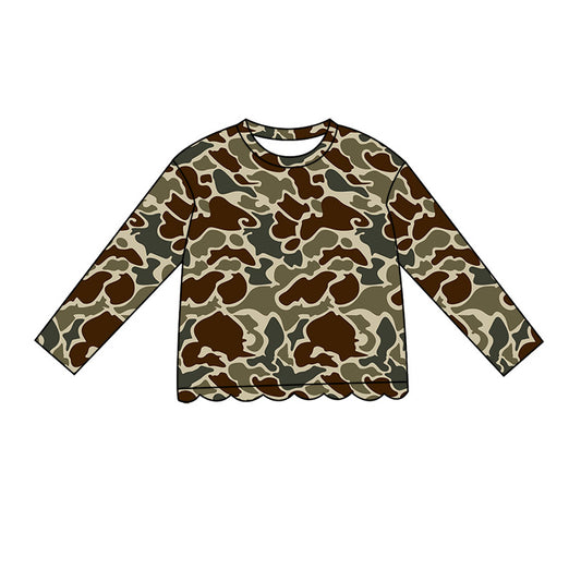 ( Moq 5 ) Preorder Baby Girls Kids Long Sleeves Camo Pullover Scallop Shirt Kids Tops Clothes