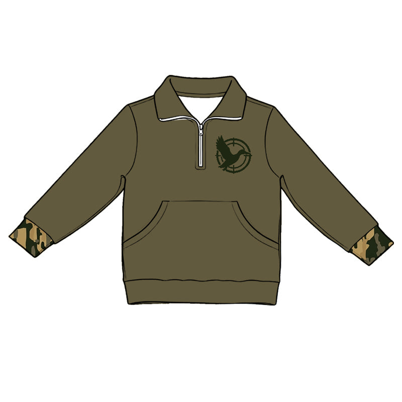 ( Moq 5 ) Preorder Baby Kids Long Sleeves Duck Zipper Pocket Shirt Hunting Pullover