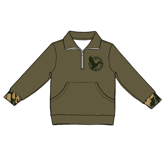 ( Moq 5 ) Preorder Baby Kids Long Sleeves Duck Zipper Pocket Shirt Hunting Pullover