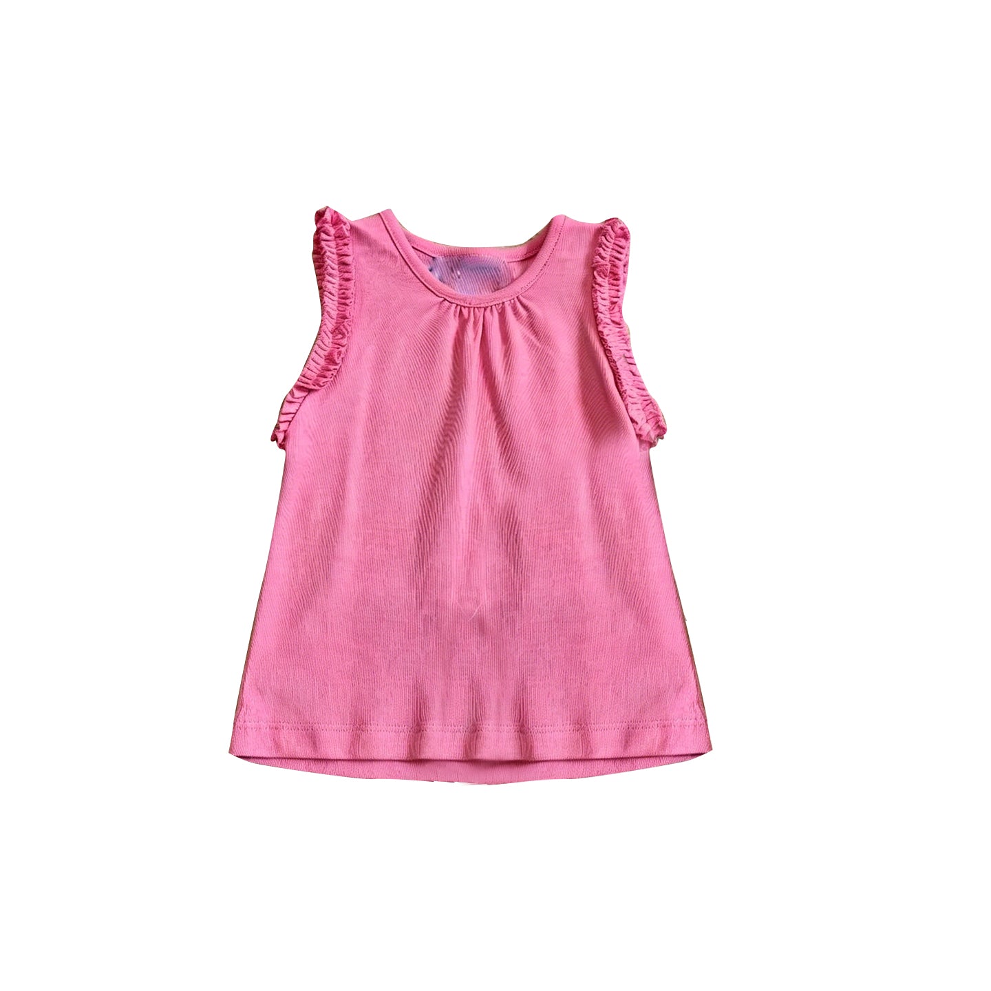 ( Moq 5 ) Preorder Baby Girls Sleeveless Hot Pink Ruffle Pullover Kids Cotton Tops Clothes