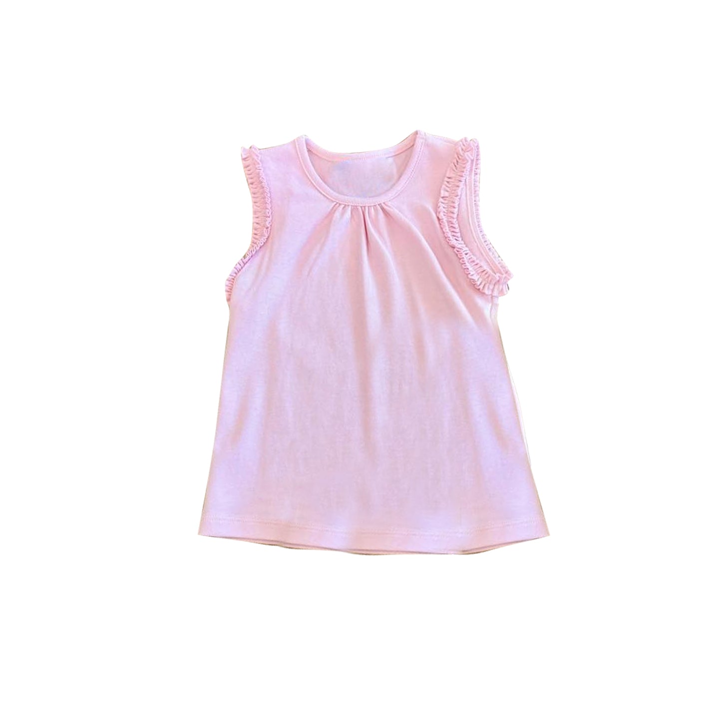 ( Moq 5 ) Preorder Baby Girls Sleeveless Pink Ruffle Pullover Kids Cotton Tops Clothes