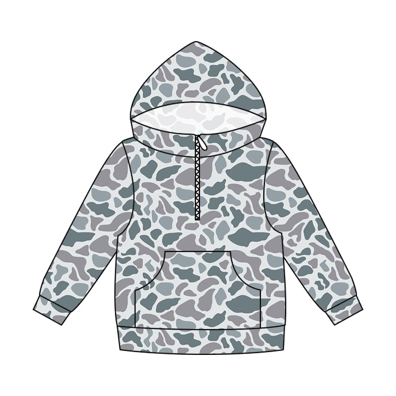 ( Moq 5 ) Preorder Adult Men Long Sleeves Hoodie Zipper Pullover Grey Camo Shirt