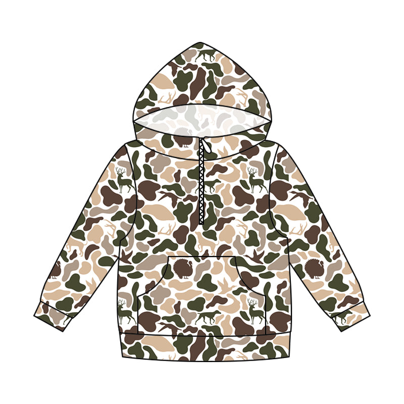 ( Moq 5 ) Preorder Adult Men Long Sleeves Hoodie Zipper Camo Pullover Ducks Deer Dogs Shirt