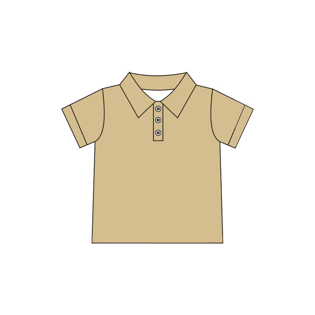 ( Moq 5 ) Preorder Baby Girls Kids Short Sleeves Khaki Buttons Yoga Active Shirt Tops