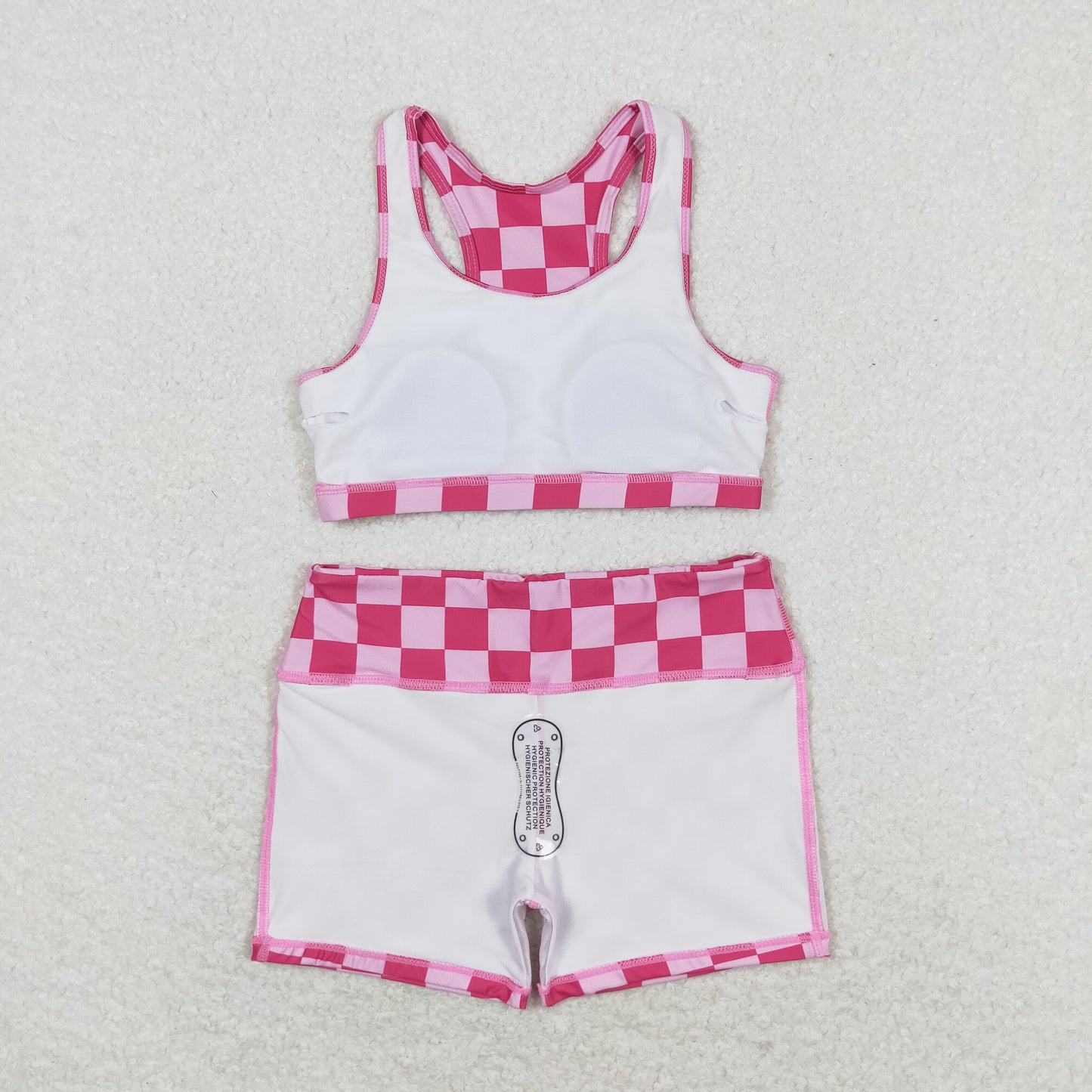 Baby Girl Racer Crop Tops Shorts Pink Checkered Set