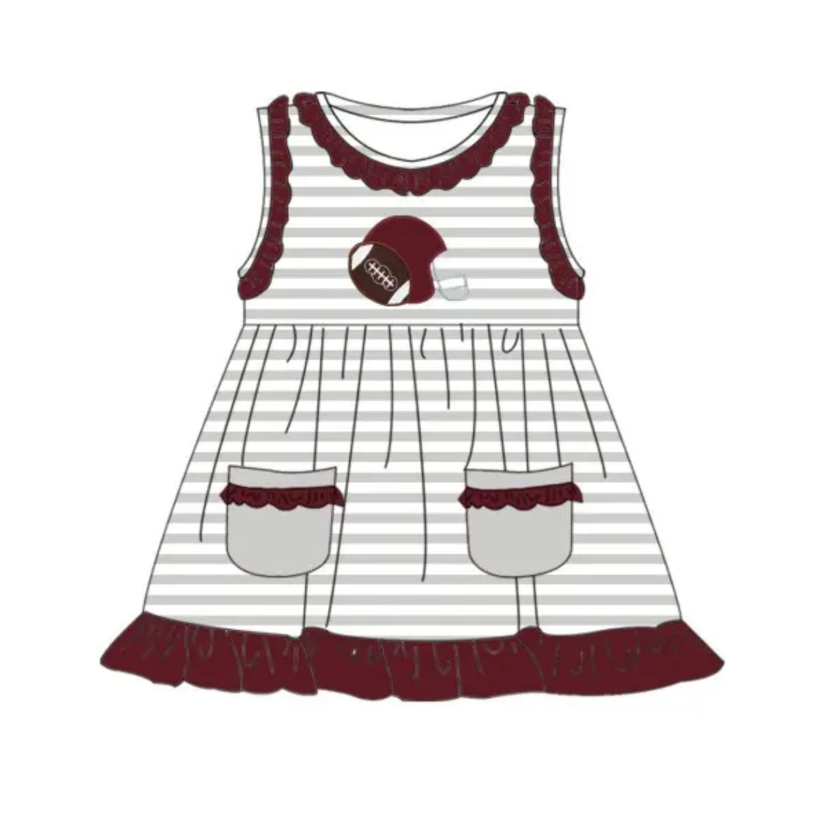 Moq 5 Baby Girl Sleeveless Football Stripes Pocket Dress