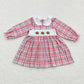 GLD0300 Baby Girl Smocked Embroidery Long Sleeves Christmas Floral Plaid Dress