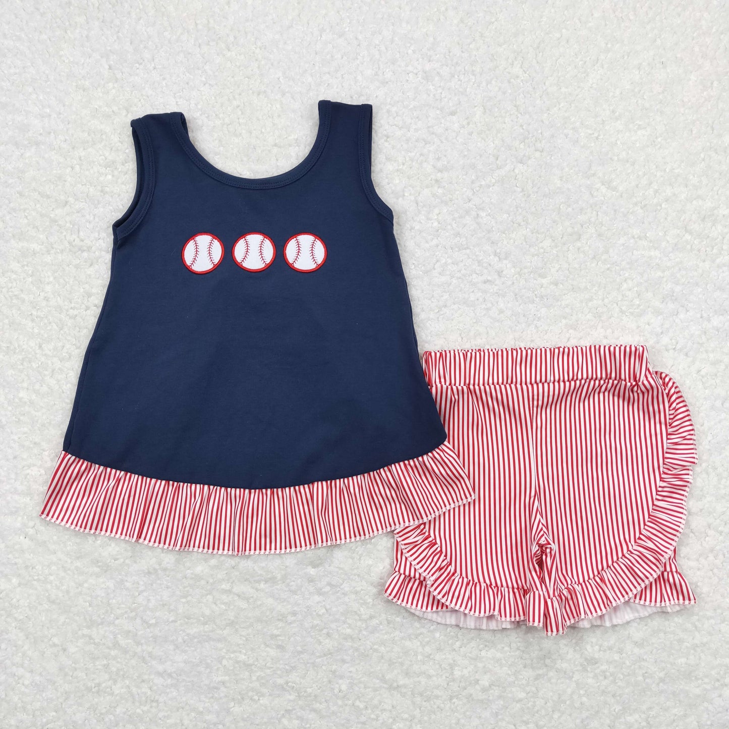 Baby Boy Short Sleeves Embroidery Baseball Shirt Red Stripes Pocket Shorts Set