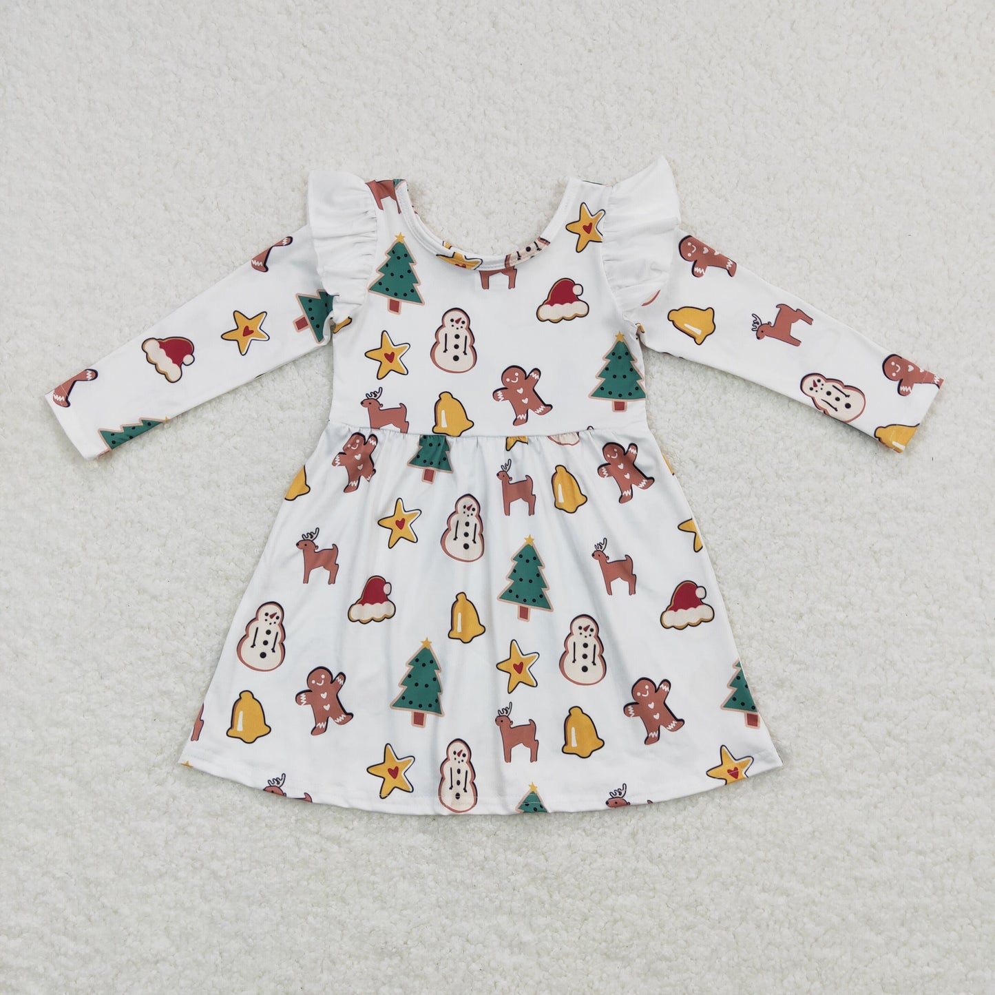 GLD0442 Baby Girl Long Sleeves Christmas Gingerbread Tree Dress