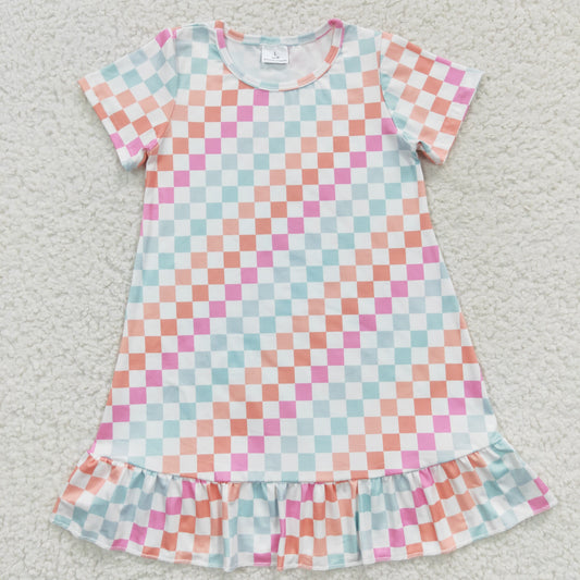 GSD0401 Baby Girl Summer Short Sleeves Checkered Dress Nightdress