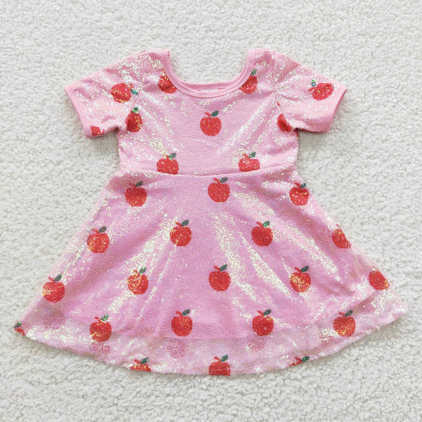 GSD0437 Back To School Baby Girl Apples Sequins Pink Dress