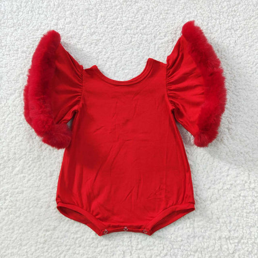 SR0412 Christmas Baby Girl Red Fur Romper