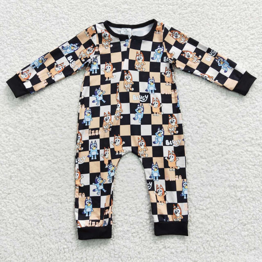 LR0359 Baby Boy Long Sleeves One Piece Dogs Zip Romper