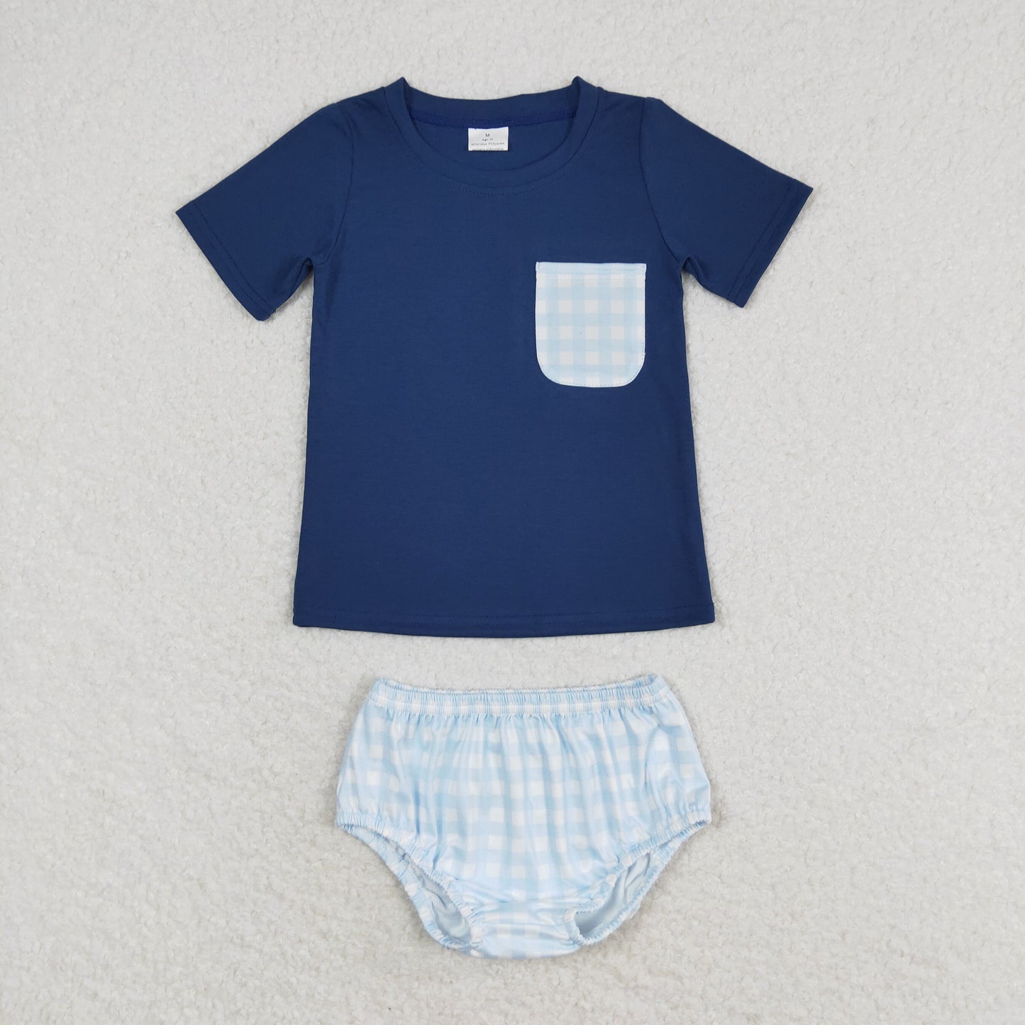 Baby Boy Blue Shirt Blue Plaid Bummie Set