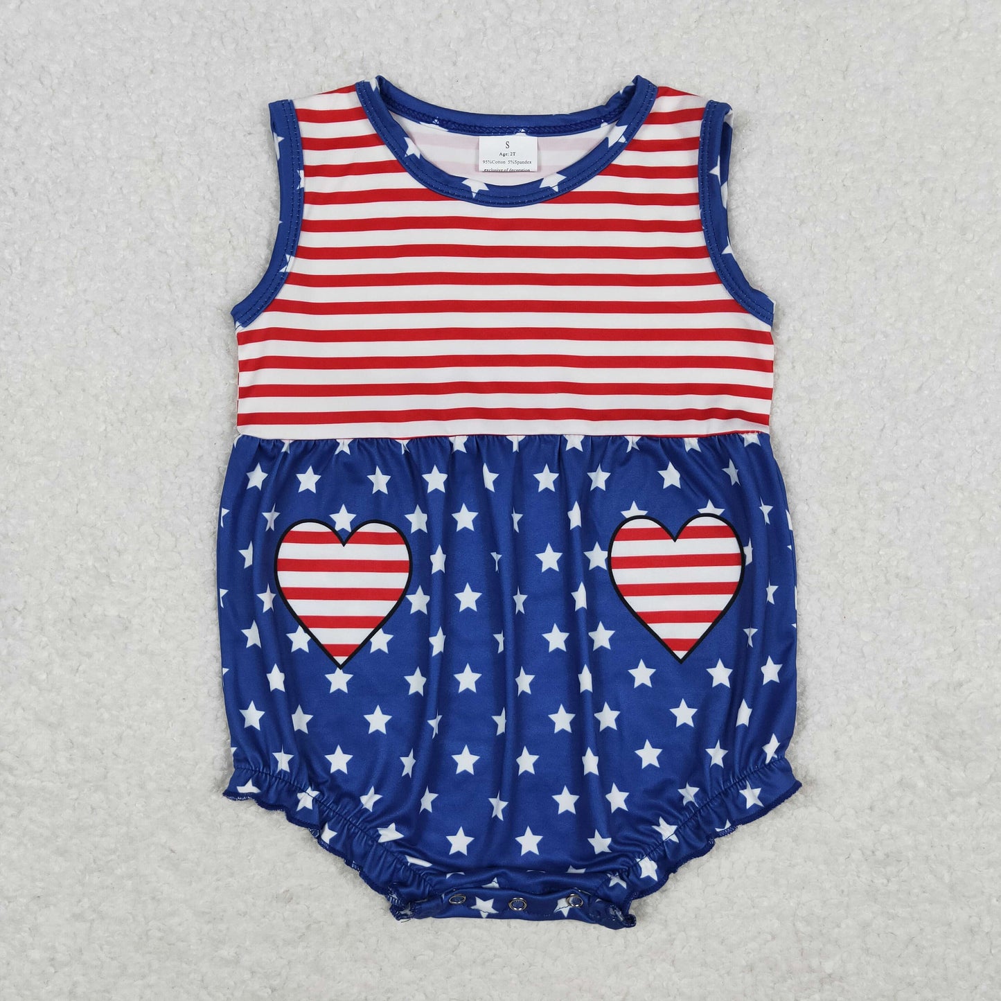 Baby Girl Sleeveless July 4th Stars Stripes Bubble Romper