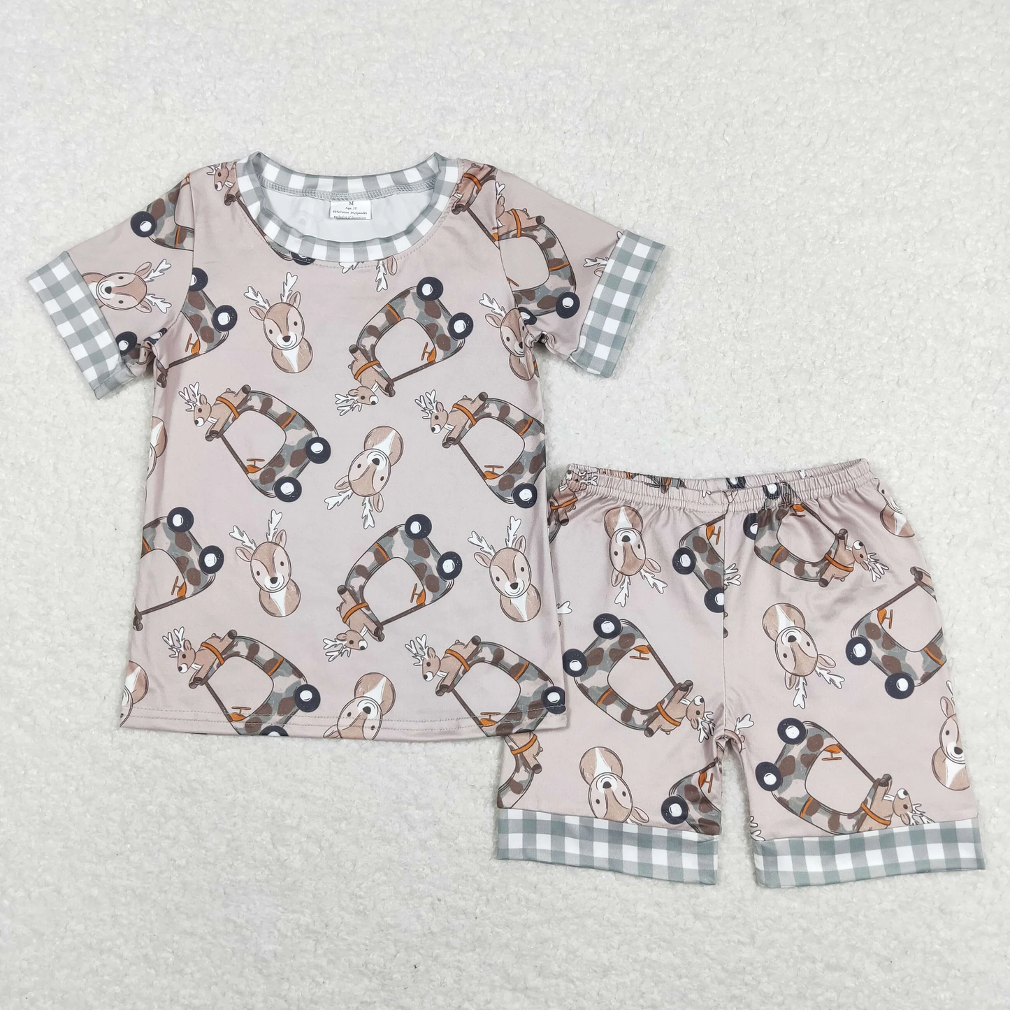 Baby Girl Short Sleeves Deer Shirt Shorts Pajamas Pink Set