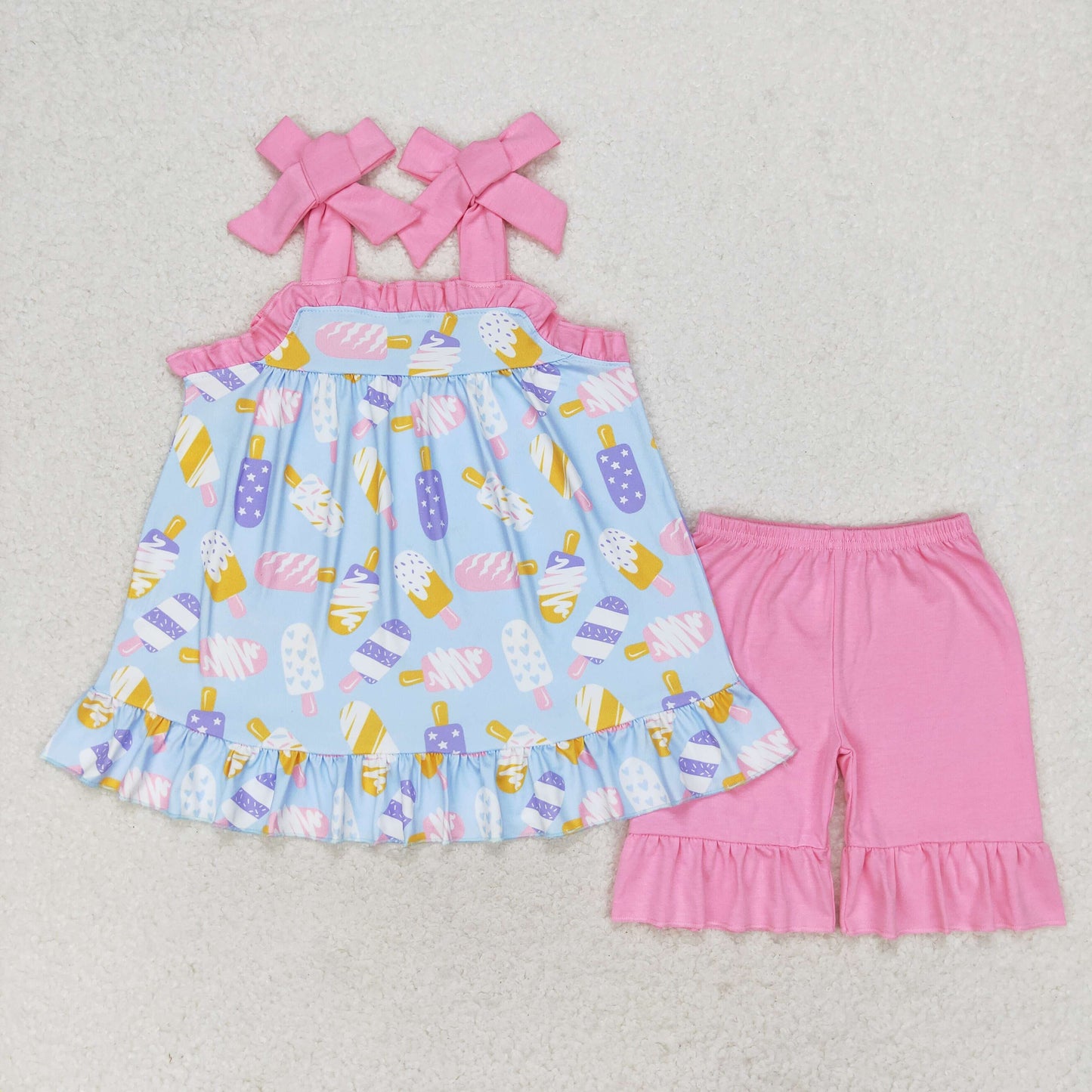 Baby Girl Sleeveless Popsicle Tops Pink Shorts Set