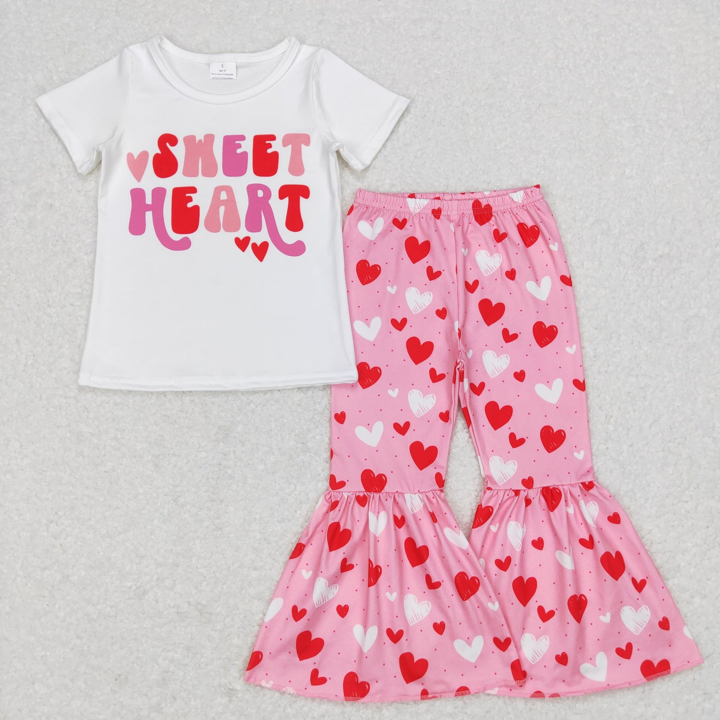 GSPO0984 Baby Girl Short Sleeves Valentines Hearts Bell Pants Outfit