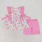 Baby Girl Short Sleeves Flower Tops Pink Shorts Set