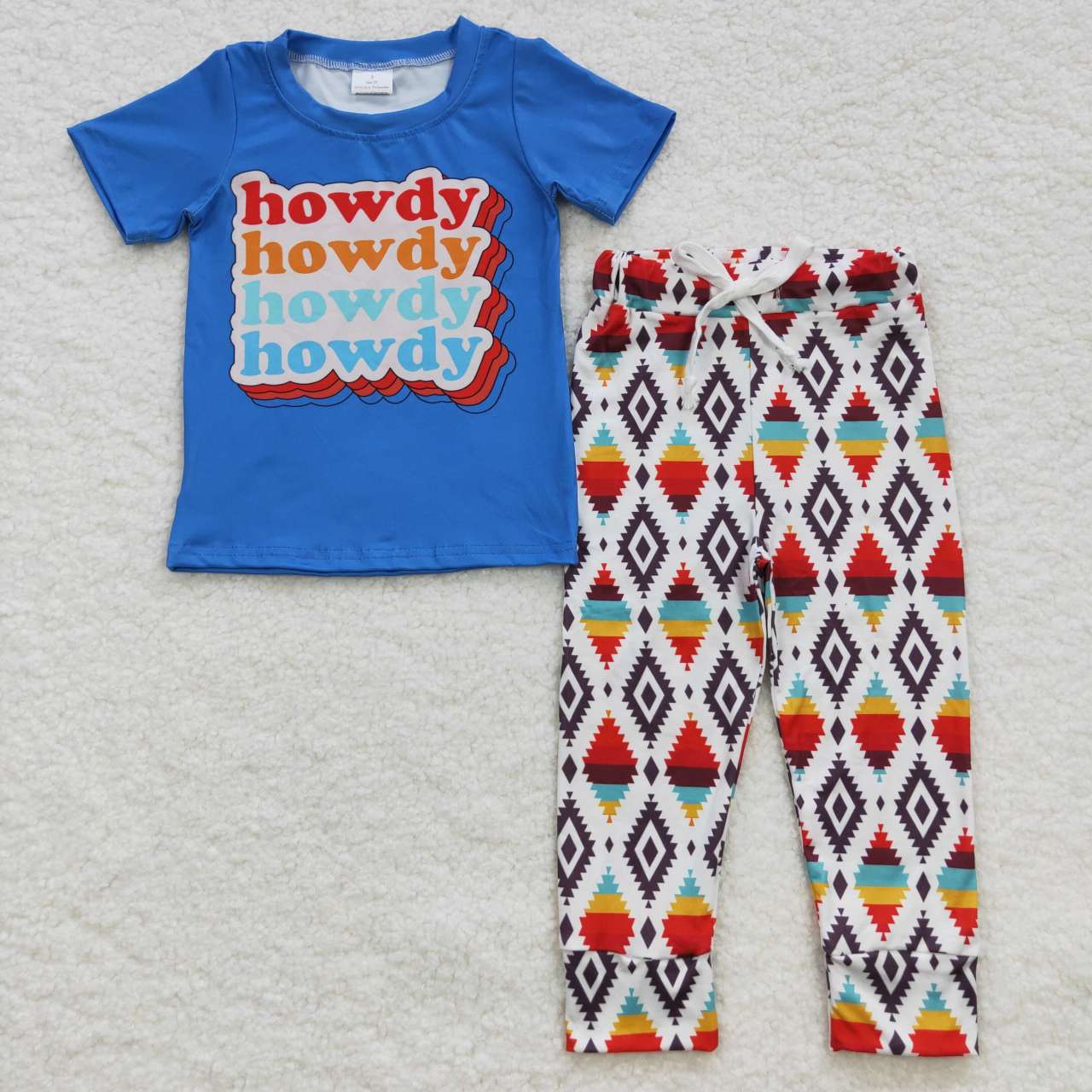 BSPO0137 Baby Boy Short Sleeves Howdy Shirt Aztec Pants Western Outfit