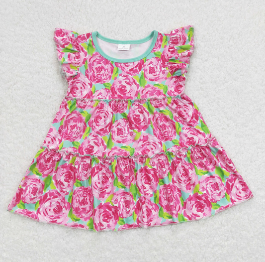 GT0475 Baby Girl Short Sleeves Floral Tunic Tops