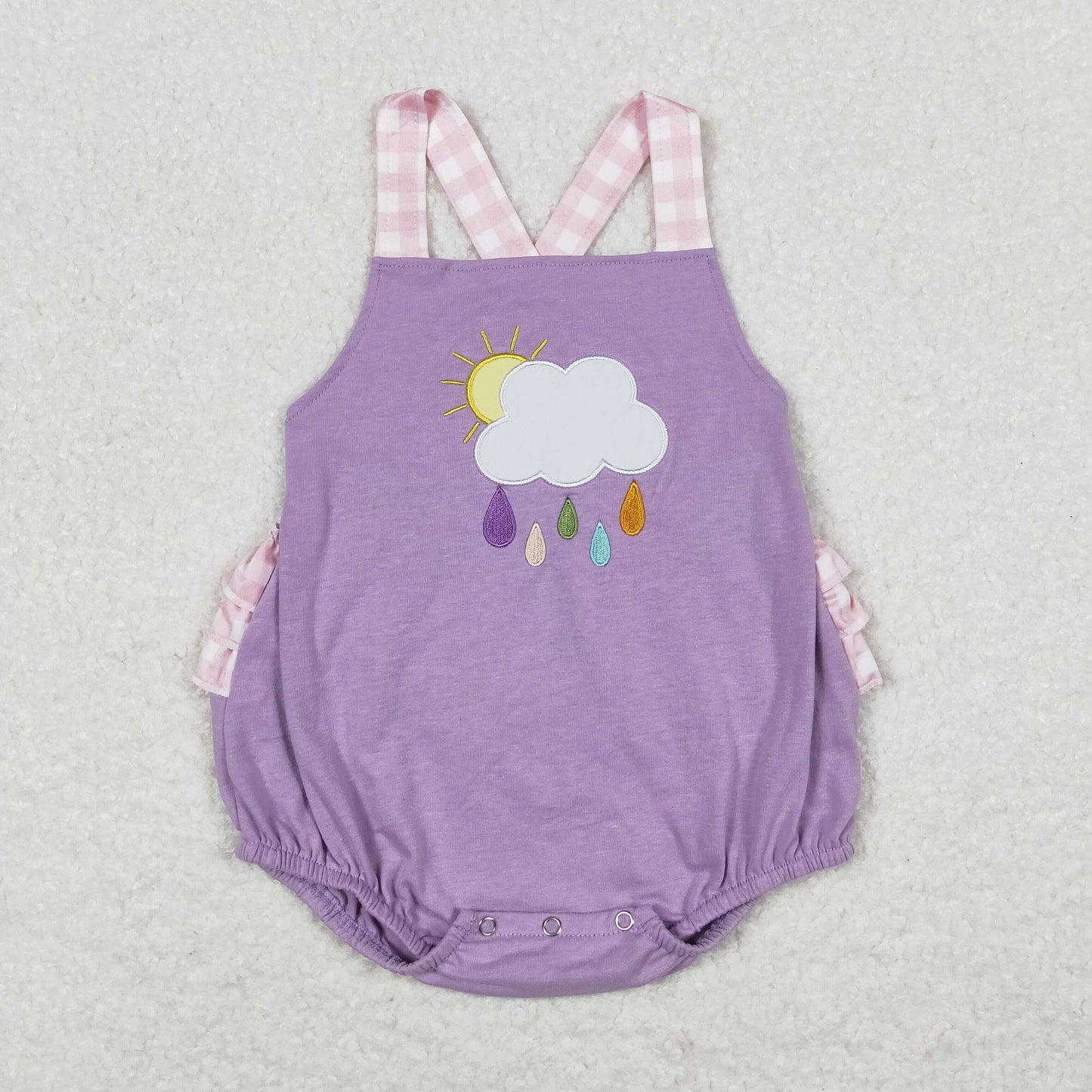 Baby Girl Embroidery Cloudy Rainy Purple Bubble One Piece Romper